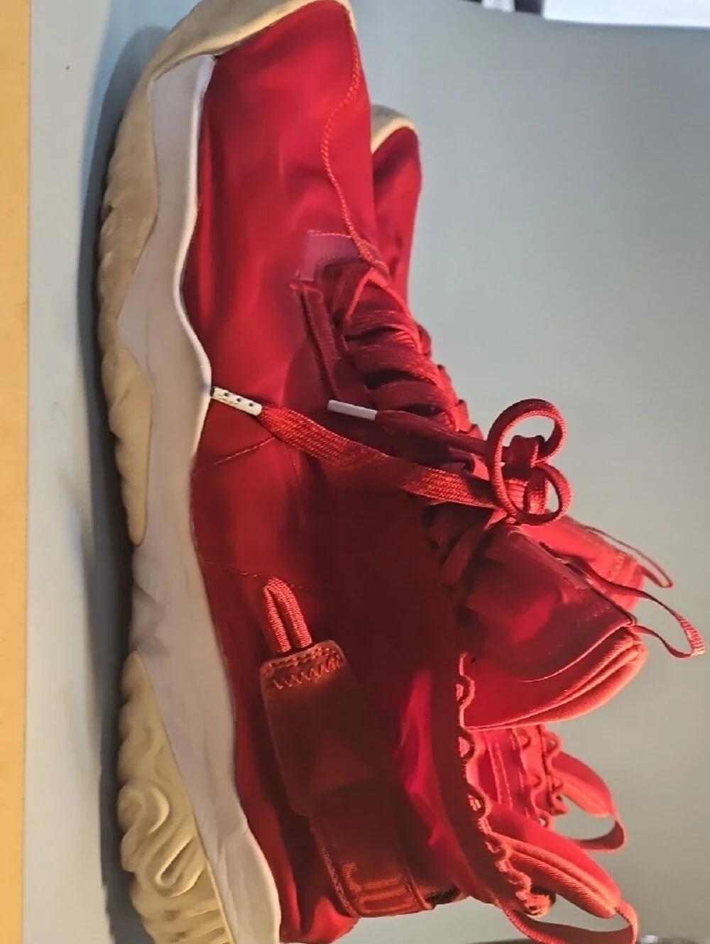 Jordan Red Strap High-Top Sneaker with White Sole Bin 12